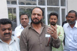Congress MLA Harminder Singh Jassi along with party workers speaking to media before submitting a memorendom to the deputy commissioner at the Mini-secretariat in Bathinda on Wednesday