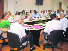 Governor Margaret Alva chairs a meeting in Dehradun on Wednesday. 