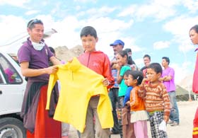 Lama Tundup Namgyal of the Phyang Monastery, who is engaged in distributing relief material among the floof-hit children of Ladakh
