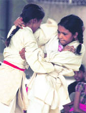 Players in action during the Ludhiana District Inter-School Tae kwon do Championship on Wednesday.