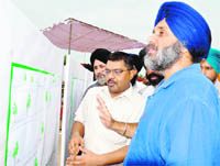 Deputy Chief Minister Sukhbir Singh Badal during the laying of the foundation stone of a project at Mohali. 
