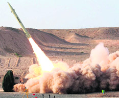 This photo released by the Iranian Defence Ministry on Wednesday claims to show the launch of the Fateh-110 short-range surface-to-surface missile.