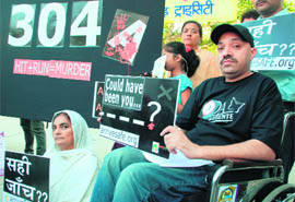 The City Forum on Human Rights, an NGO, holds a peaceful protest against the recent hit-and-run case at the Sector 17 Plaza in Chandigarh on Friday.