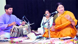 Kalapini Komkali performs at a SPIC MACAY programme in Dehradun on Thursday.