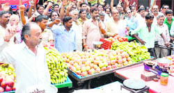 Small traders hold a protest in Haridwar on Thursday.