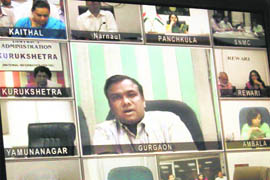 A video conferencing session in progress between Naresh Gulati, Haryana financial commissioner-cum-principal secretary (revenue) and other state officials on Wednesday.