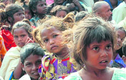 Children of labourers at a brick-kiln school at Karhans village in Panipat.