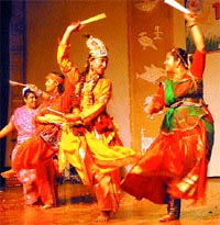 Students of Apeejay College give a dance performance at a function in the college in Jalandhar. 