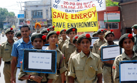 NCC cadets taking out a rally to create awareness on the need to conserve energy to help preserve the environment in Bathinda
