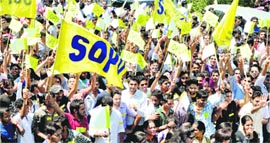 Students take part in SOPU poll campaign at Panjab University on Friday.