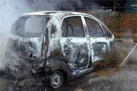 A Nano car caught fire at Aurobindo Marg in New Delhi on Friday.
