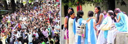 Students taking out an election rally at DAV PG College, Dehradun, on Fri