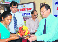 Sk Roy, Zonal Manager, North Central Zone, Life Insurance Corporation, being received at the Bindal office on Thursday. 