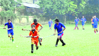 Players in action at the Dhyan Chand Hockey Boys Tournament in Dehradun