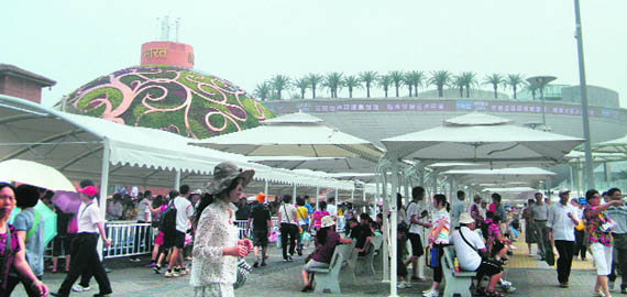 An outer view of the Indian pavilion at the Shanghai Expo. The dome, constructed using large bamboos, is among the largest at the event