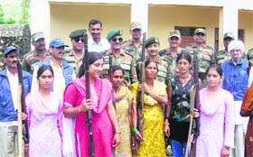 Girls along with Army officers at a function in Kalsian on Sunday