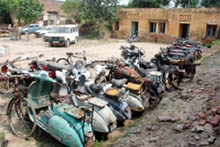 Vehicles lying in open at the Balianwali police station in Bathinda. 