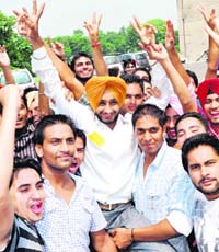 Ravinder Singh Lambarh of SOI in a cheerful mood after being elected president of Government College, Sector 46, Chandigarh.