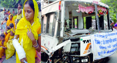 An woman who sustained injury in the mishap in New Delhi on Monday.