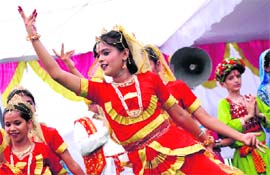 Students perform at the inaugural ceremony of the judicial complex in Panipat.