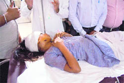 Injured children being treated at the DMC hospital in Ludhiana on Monday. 