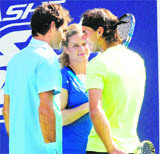 L-R: Roger Federer, Kim Clijsters and Rafael Nadal. 