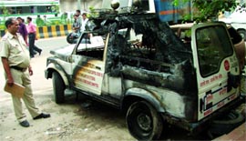 The van that caught fire on Tuesday.