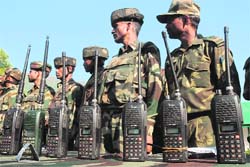 The Army displays radio sets seized from militants in the Uri sector along the LoC 
