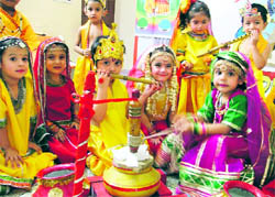 Tiny tots of Love Dale Montessori celebrate Janamashtmi in Ludhiana on Tuesday