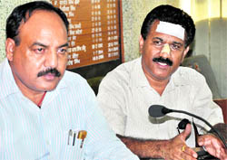 Additional Drug Controller Pradeep Mattu and Director, Punjab Health Department, Dr JP Singh address a press conference in Chandigarh on Tuesday