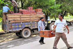 A ballot box being taken to Panjab University on Wednesday