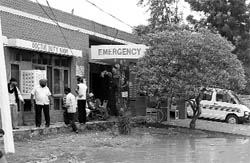 Waterlogged entrance to the emergency ward of the Ambala Cantt civil hospital