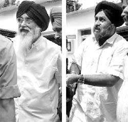 Punjab Chief Minister Parkash Singh Badal and Deputy Chief Minister Sukhbir Singh Badal at the District Court complex in Mohali on Wednesday