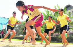 Players in action during a kabaddi match in Ludhiana.