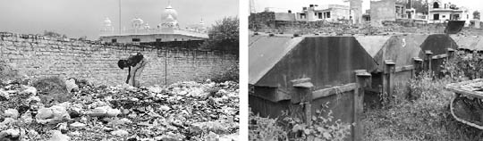 Heaps of garbage at ward 4 (left) and near the water supply office at Zirakpur.