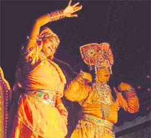 Artistes perform at a Janmashtami function in Dehradun on Thursday.