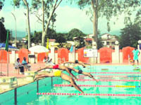 An event in progress at the RIMC inter-section swimming competition in Dehradun on Thursday.