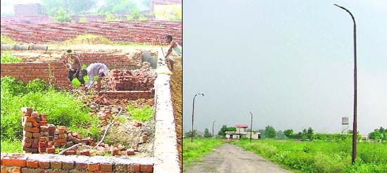Work goes on in full swing; and (right) inner roads laid and streetlights installed at an illegal colony on Humbran Road in Ludhiana
