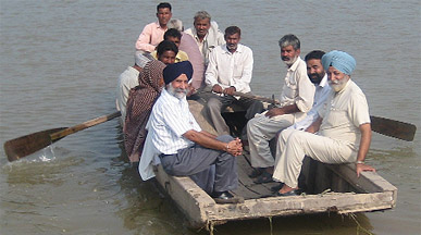Sukhpal Singh Gill (in dark blue turban), state in-charge, disaster management cell, along with other officials visiting the flood-prone areas in Ferozepur on Friday. 