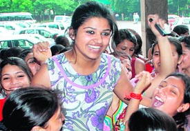 Geetanjori in a jubilant mood after being elected as president at GCG, Sector 42, Chandigarh.