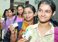 Students queue up to cast their votes on Friday.
