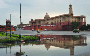 Waterlogging at Rajpath after heavy rains lashed New Delhi on Friday.