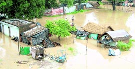 A waterlogged colony in a village near Haridwar.