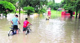 The inundated Clementown area of Dehradun on Friday.