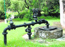 A tubewell installed by the Chandigarh administration in Shanti Kunj after the Municipal Corporation disconnected water connection due to non-clearance of water bills.