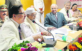 PU Vice-Chancellor Prof RC Sobti, Haryana Governor Jagannath Pahadia, Association of Indian Universities (AIU) vice-president PK Chande, South Asian University CEO Prof GK Chadha, AIU secretary general Prof Beena Shah at the North Zone Vice-Chancellors Conference at Panjab University in Chandigarh on Saturday.