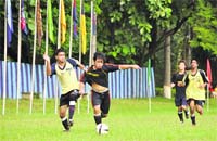 A match in progress at the RIMC All-India Inter-School Soccer Cup in Dehradun