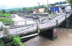 A view of the damaged bridge followi Vani Vihar near Dehradun