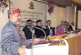 Chief Justice of the HP High Court Justice Kurian Joseph delivers a lecture at a workshop in Manali