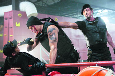 Scripted by Sylvester Stallone, the film is a mix of action and comedy